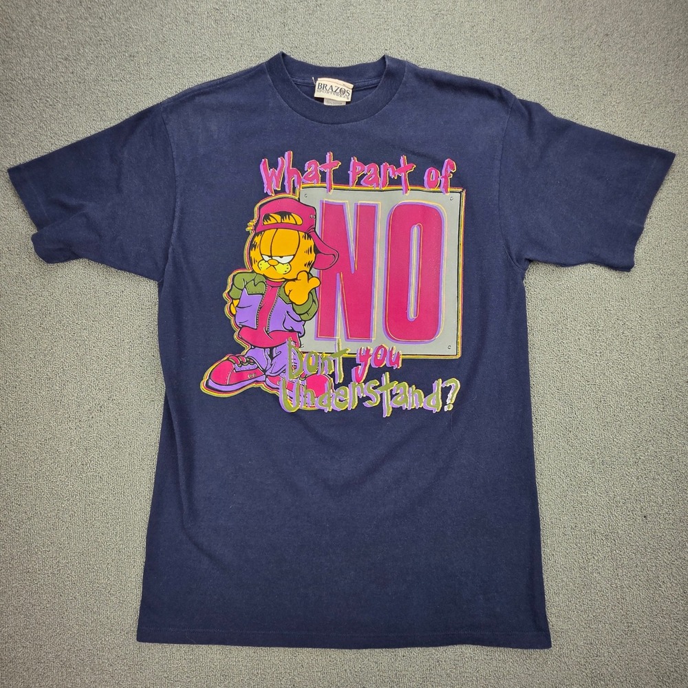 Brazos Garfield What Part Of No T-Shirt Mens Navy‎ Vintage 90s Graphic Medium